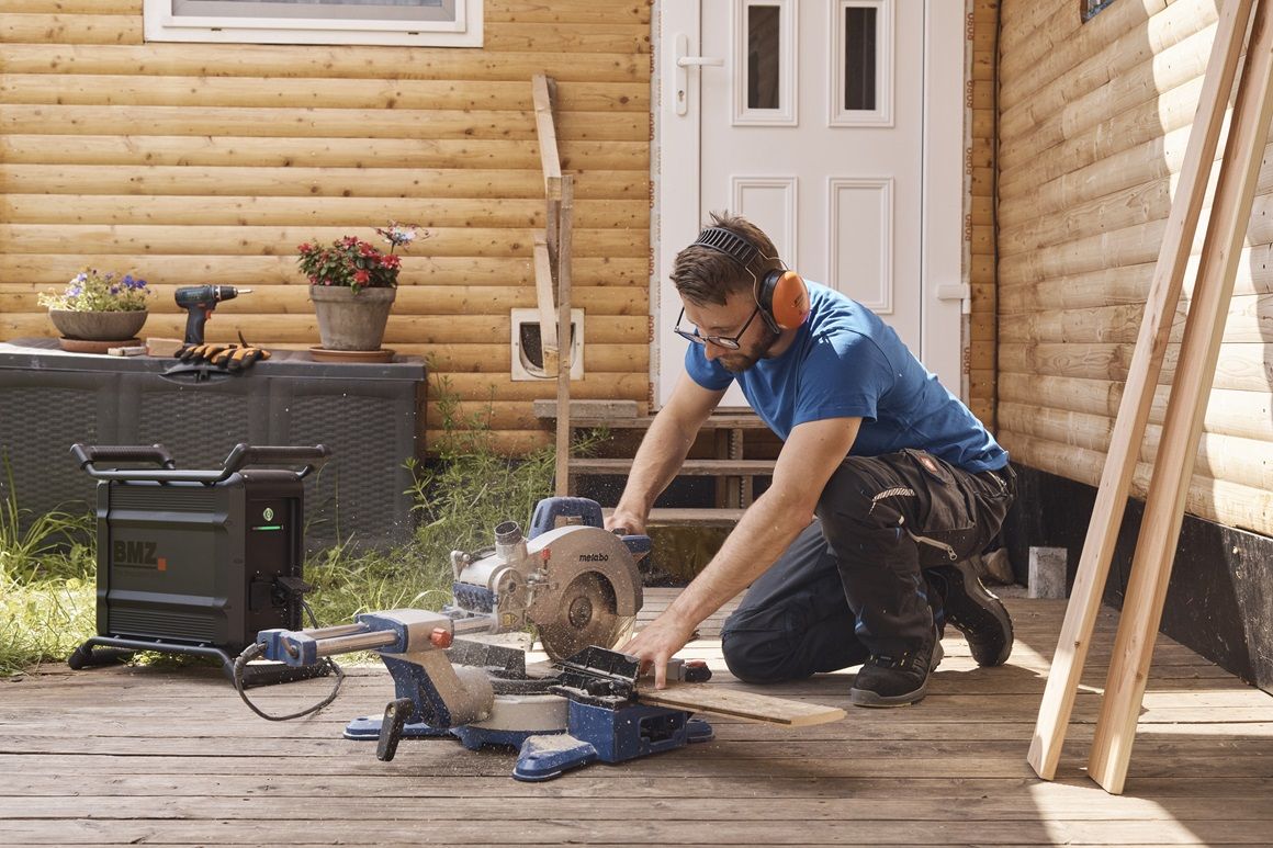 Mobile Power Station in Use During Sawing