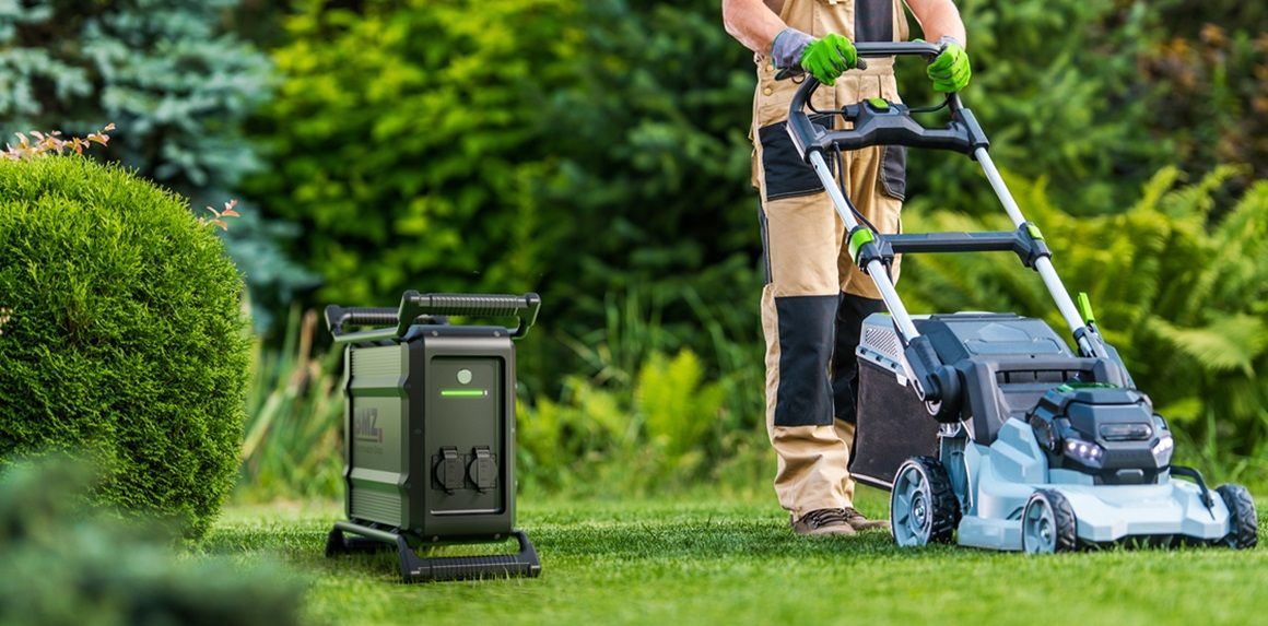 Mobile Power Station in Use During Mowing