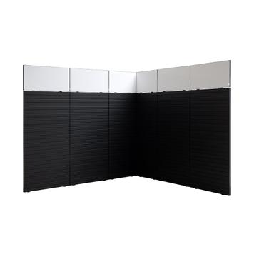 FlexiSlot® Slatwall Exhibition Stand "Style Black" 2850 x 2800 mm Corner Stand