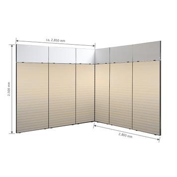 FlexiSlot® Slatwall Exhibition Stand "Style Black" 2850 x 2800 mm Corner Stand