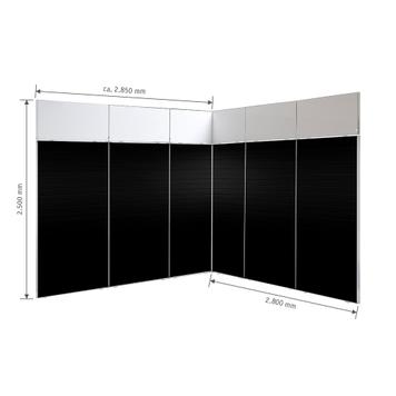 FlexiSlot-® Slatwall Exhibition Stand "Style" - 2850 x 2800 mm Corner Stand